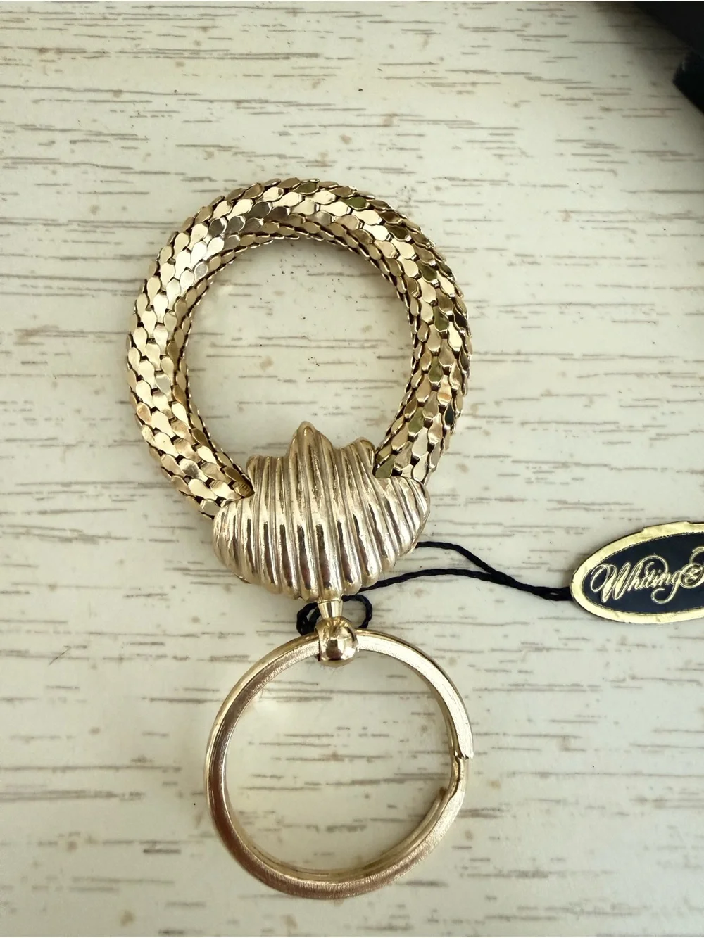 Vintage Whiting & Davis Gold Mesh Rhinestone  Key Ring / Keychain NWT